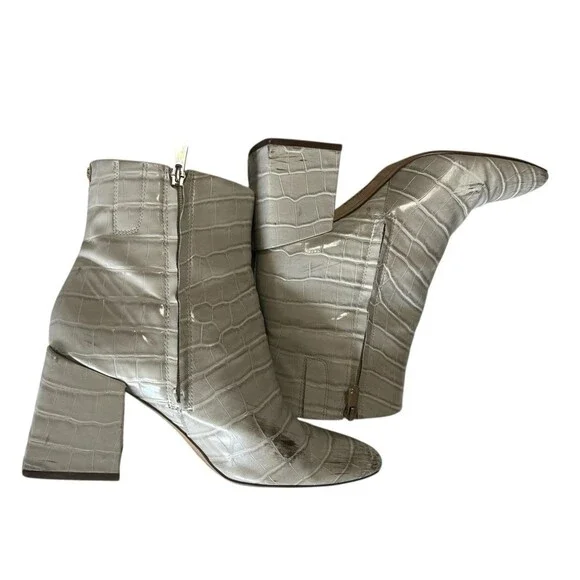 Sam Edelman Daruby Croc Ivory Block Heel Square Toe Boots Side Zip 9.5M - Picture 4 of 12